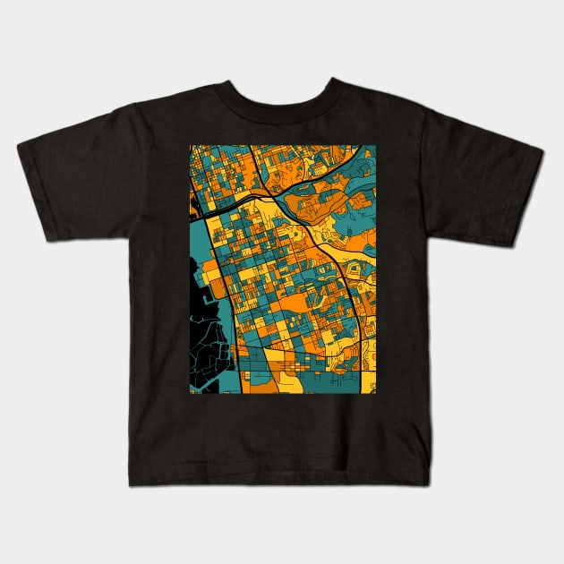 Chula Vista Map Pattern in Orange & Teal Kids T-Shirt by PatternMaps